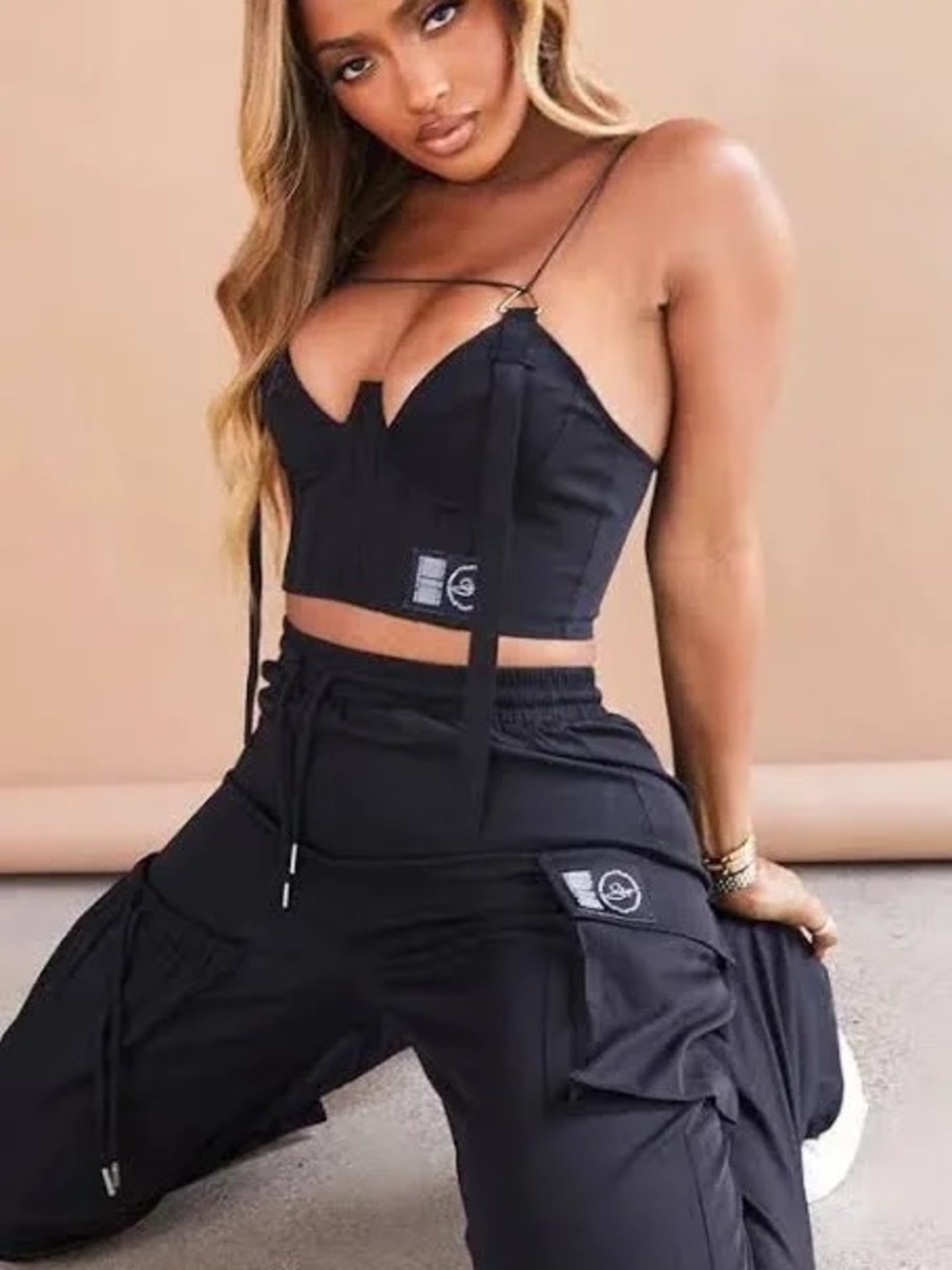 Pretty Little Thing PLT Shape Black Buckle Detail Cargo Corset